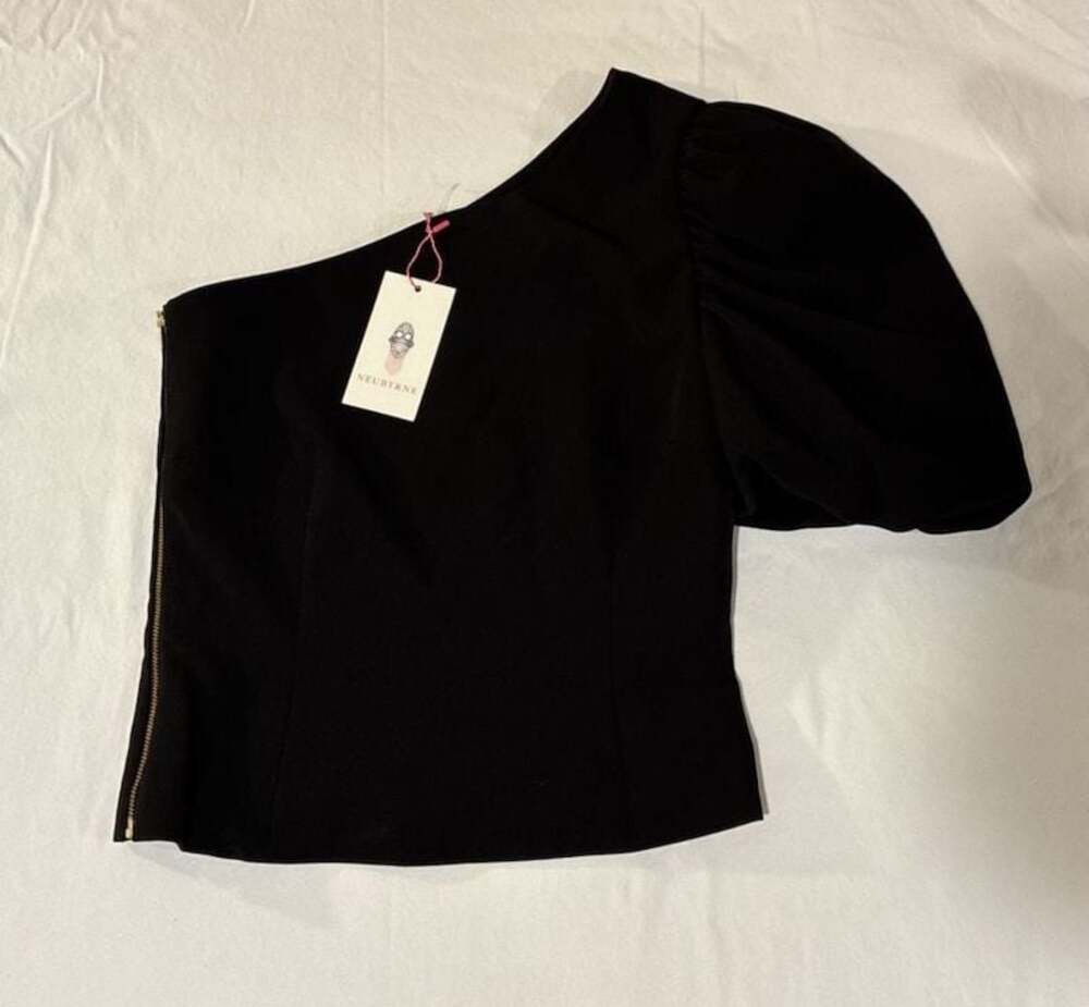 Neubyrne Tory One Shoulder Top Black XS Puff Sleeve NWT